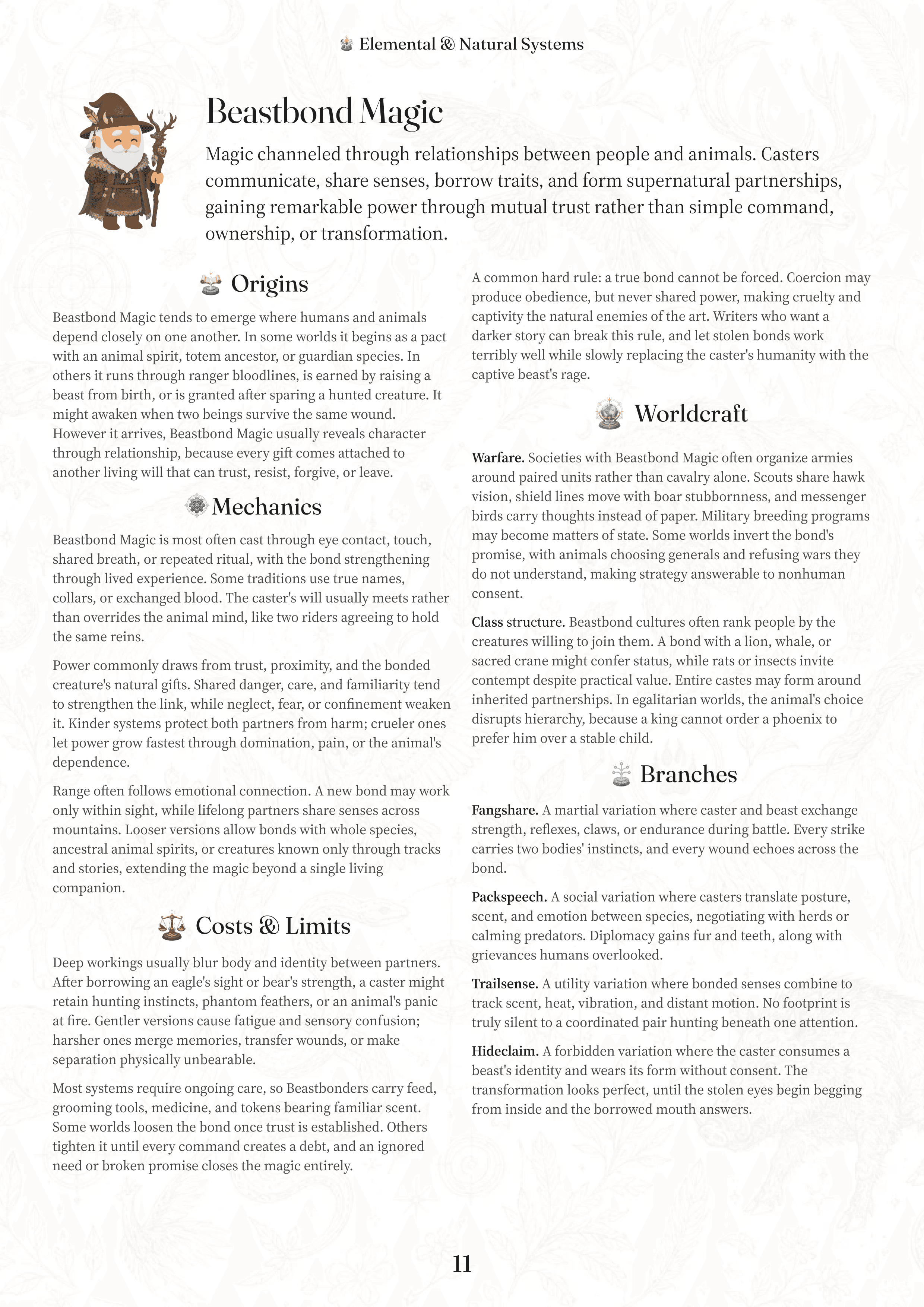 Beastbond Magic page from the Grimoire